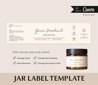 Label Custom Canva Whipped Butter Label Template Jar Label DIY Canva Container Label