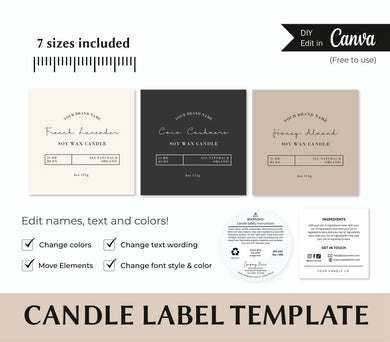 Candle Label Sticker Editable Candle Label Luxury Candle Label Modern Candle DIY