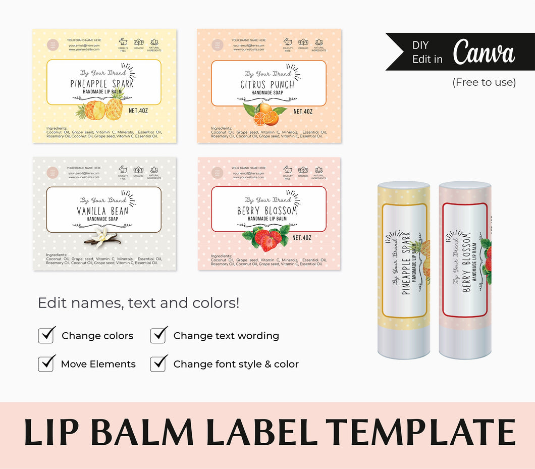 Lip Gloss Sticker Canva Lip Gloss Label Template Skincare Balm Round Label Sticker