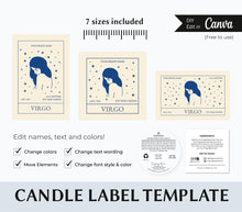 Load image into Gallery viewer, Horoscope Candle Label Sticker Horoscope Canva Candle Astrology Sign Candle
