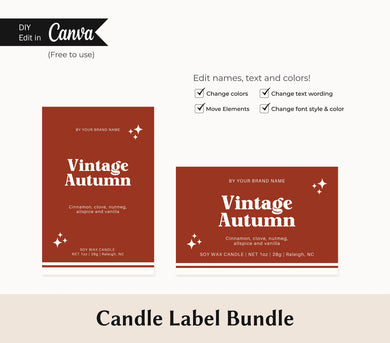 Fall Candle Label Autumn Candle Label Canva Template Candle Sticker Fall