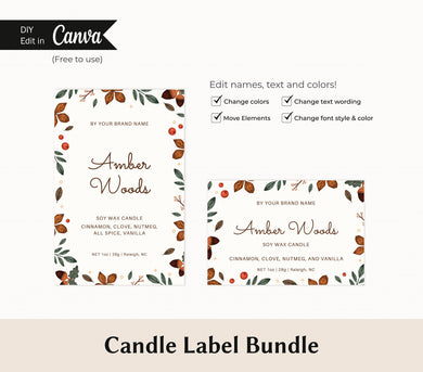 Autumn Candle Label Printable Candle Custom Label Fall Candle Care Card