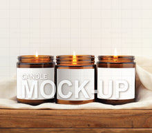 Load image into Gallery viewer, Set of Three Candle Mockup Amber Jar Candle Mockup Minimalist Candle Mock Up Three
