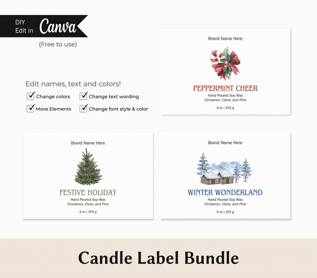Canva Holiday Candle Label Christmas Printable Label Candle Thank You Card Christmas