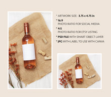 Load image into Gallery viewer, Label Wine Bottle Mock Up Wine Bottle Label Mock Up Boho Wine Label PSD Bottle
